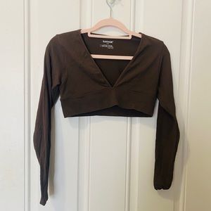 Brown Long Sleeve Crop Top